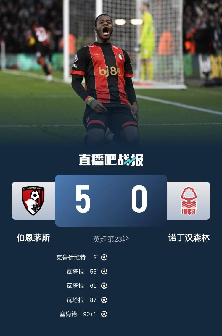 伯恩茅斯主场取胜，积分榜上升